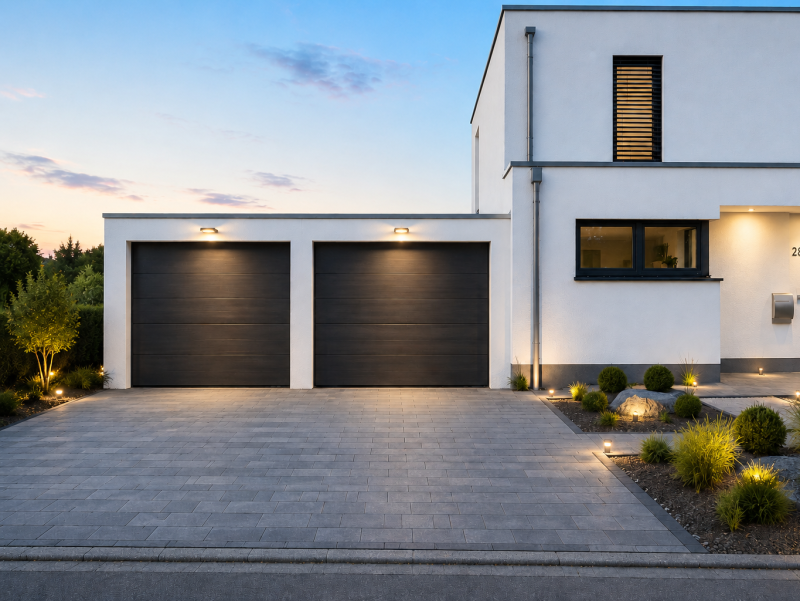 Doppelgarage Familie – Standard Doppelgarage · 5,92 × 6 × 2,55 m · Sektionaltor RAL 7016