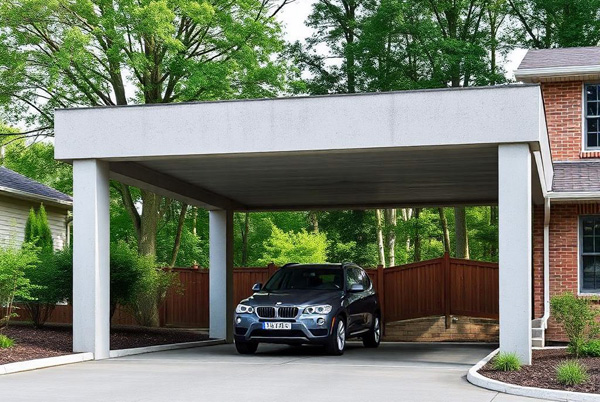 Carport am Haus – Ästhetisches Carport aus Stahlbeton am Haus für zusätzlichen Schutz und perfekte Anpassung an die Hausarchitektur.